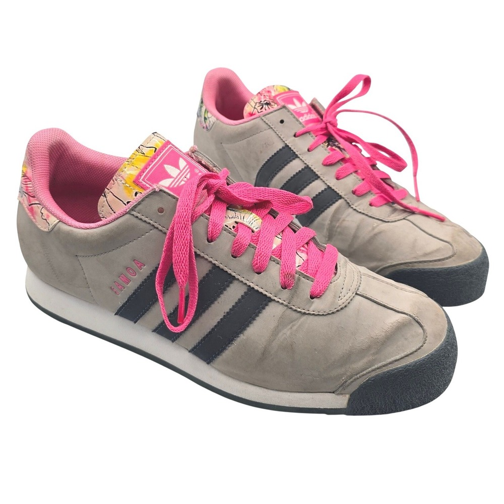 Adidas Samoa Grey Pink Floral Suede Sneakers Womens Size 10 S85615 Retro Shoes